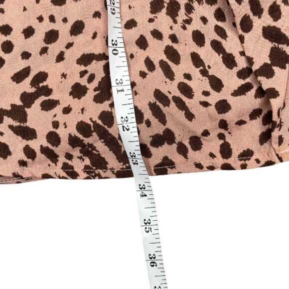 PrettyLittleThing Pink Brown Polka Dot Tie Neck Wrap Skirt Bodycon Dress Size 12 - Picture 9 of 12